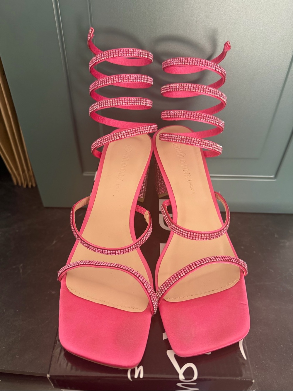 Hot Pink Strappy Rhinestone Wrap-Heel Sandals - Women